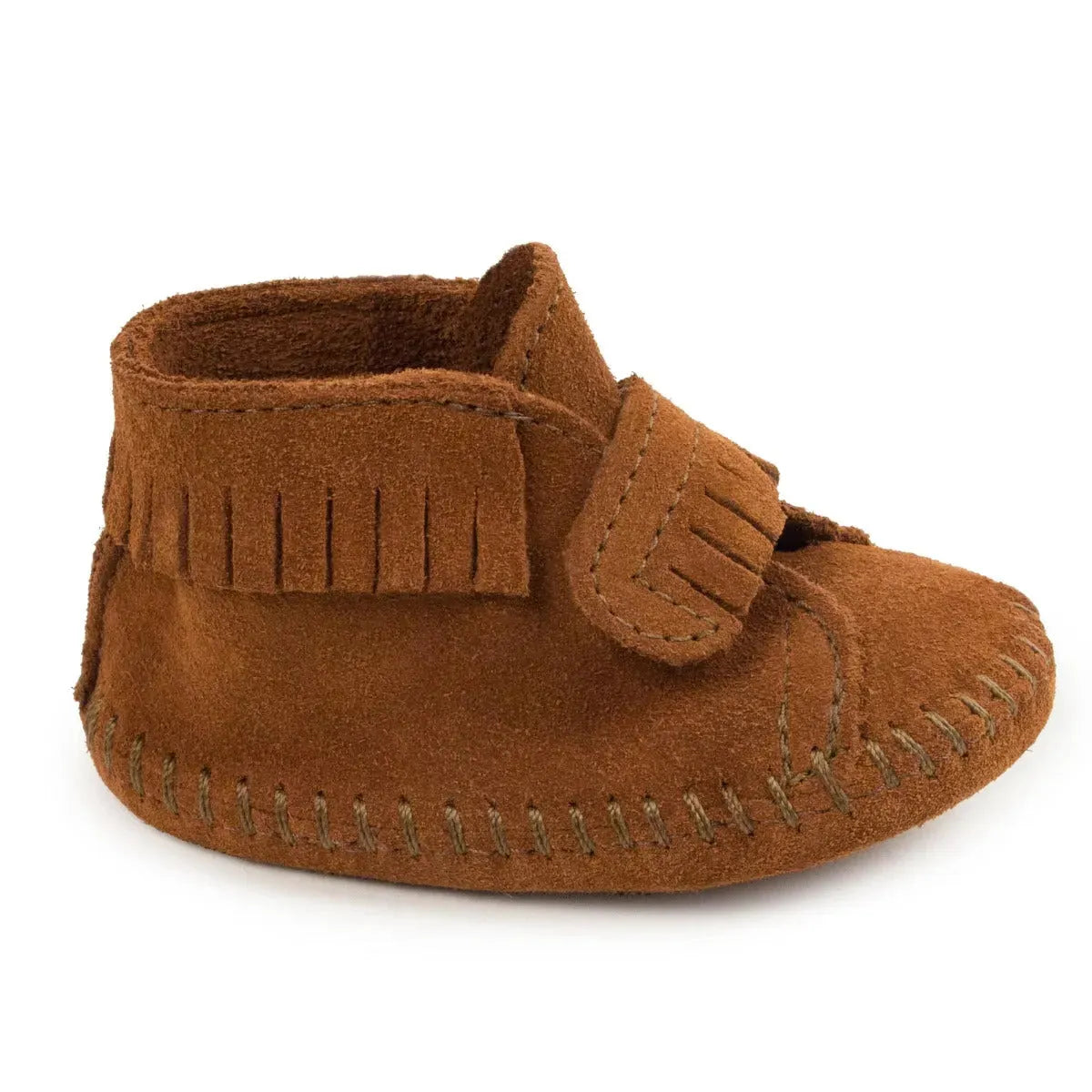 Minnetonka | Infants Velcro Front Strap Bootie Moccs - Pink & Brown