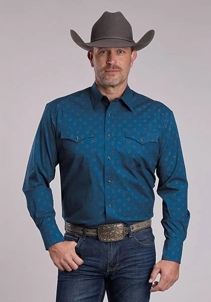 Roper 3090 Stretch Poplin (Blue) - Men's Western Shirt