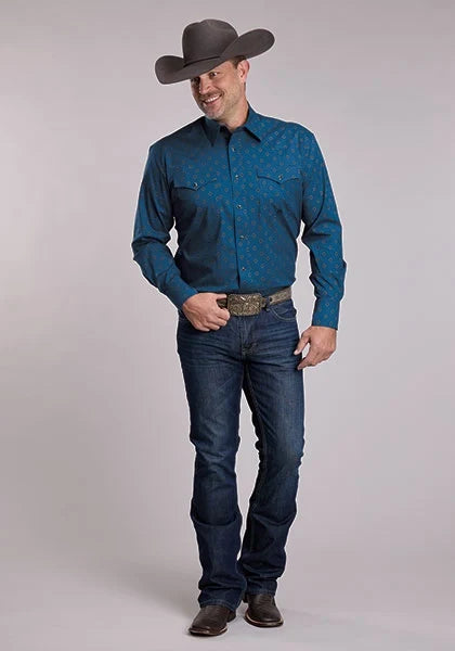 Roper 3090 Stretch Poplin (Blue) - Men's Western Shirt