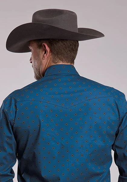 Roper 3090 Stretch Poplin (Blue) - Men's Western Shirt