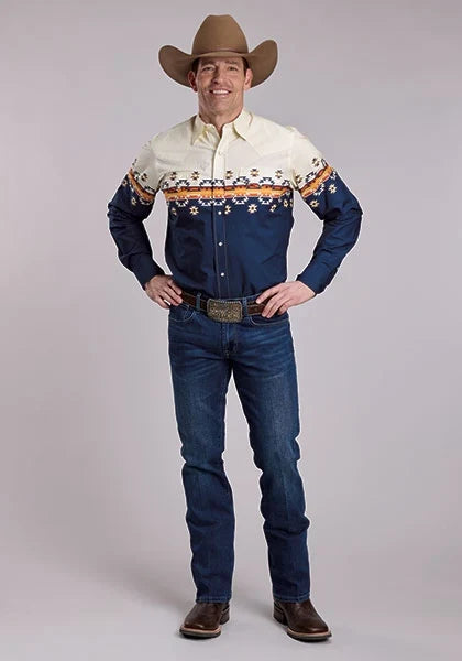 Roper 3056 Ombre Aztec (Navy) - Men's Western Shirt