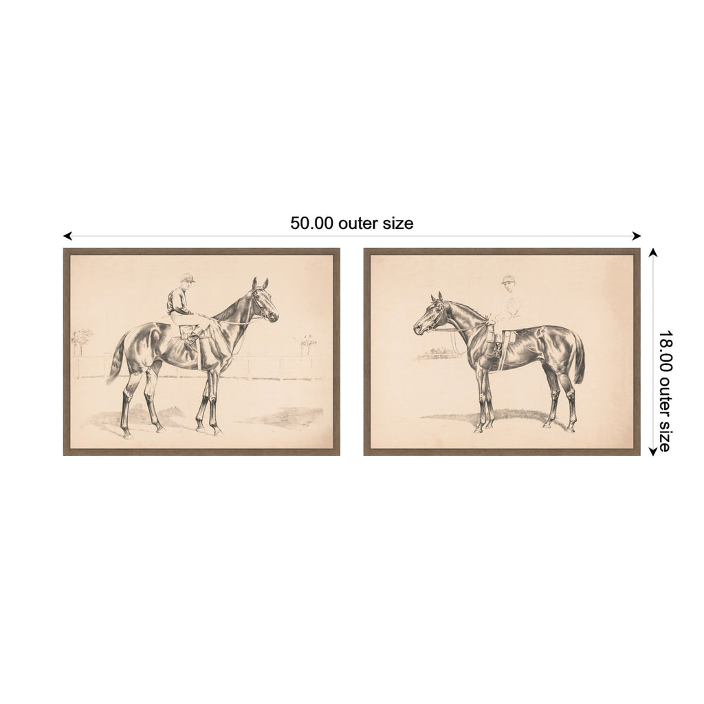 Portrait of Race Horse And Mounted Jockey 2 Piece Framed Canvas Wall Art Set by Nostalgia Prints
