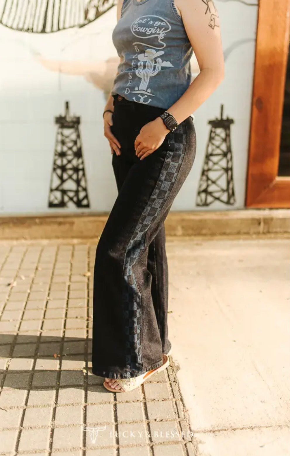 The Wild Side Checker Wide Leg Jeans