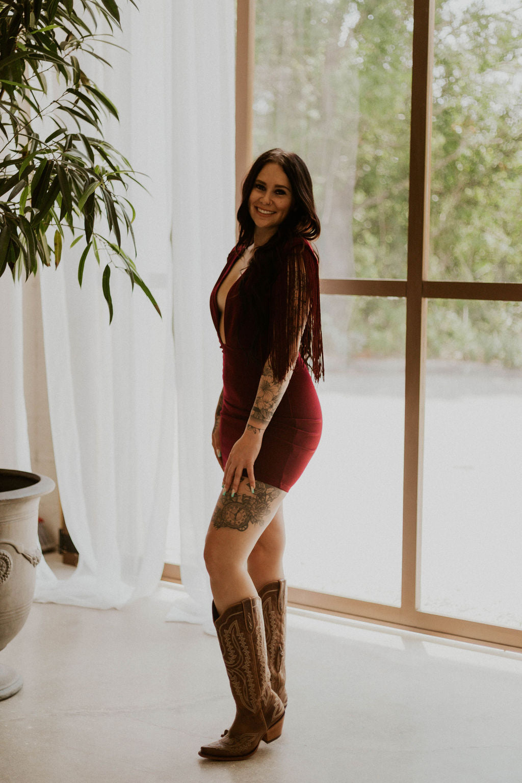 The Dallas Fringe Deep Neck Mini Dress