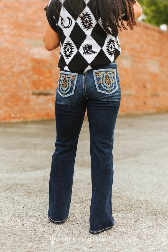 L&B Dark Wash Pocket Detail Mid Rise Trouser Jeans (32in)