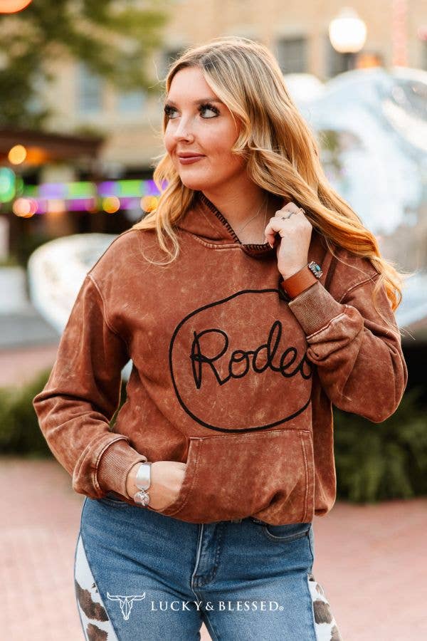 PLUS | The Greer Camel Mineral Wash Rodeo Embroidered Detail Hoodie XL-3XL
