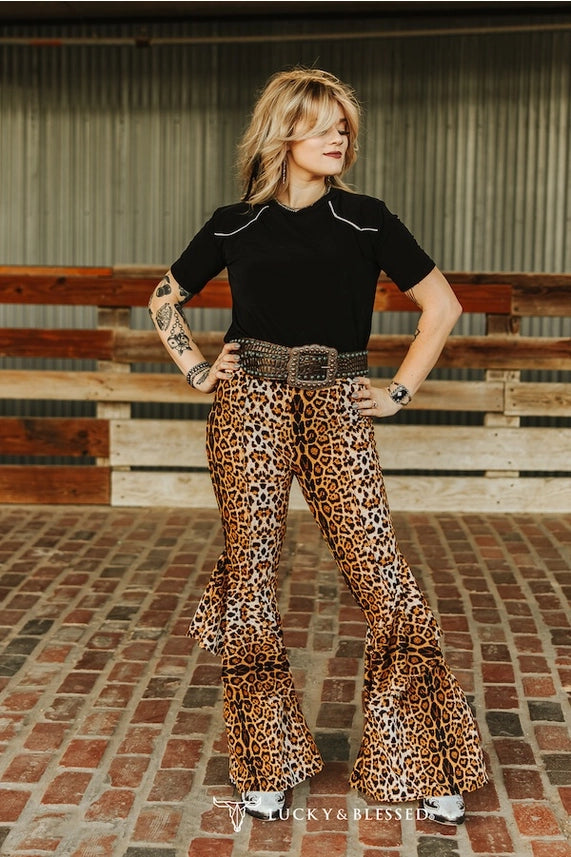 Leopard Ruffle Flare Pants