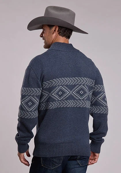 Stetson 3182 Woven Aztec (Blue) - Men's Quarter Zip Sweater