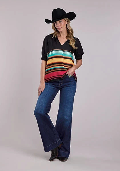 Stetson 2912 Border Print (Black) - Women's Blouse