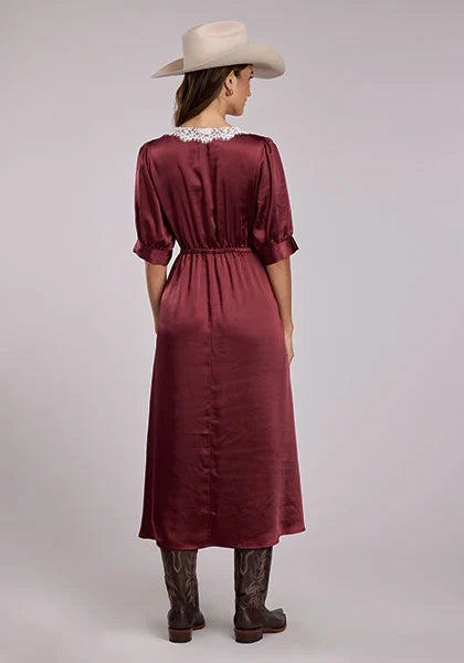 Stetson 2917 Lace Neckline (Wine) - Women's Satin Dress