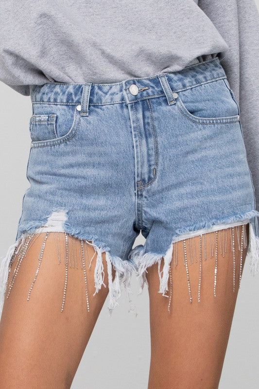 The Willow Rhinestone Denim Shorts