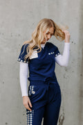 Simple Navy Aztec Scrub Top | Spurrin’ Scrubs