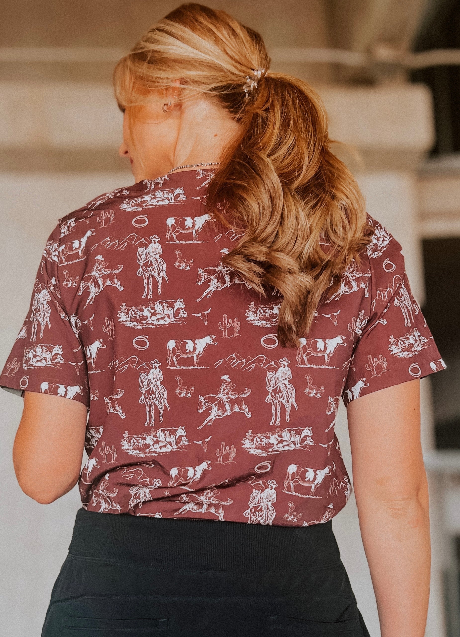 Wine Old West Scrub Scrub Top | Spurrin’ Scrubs