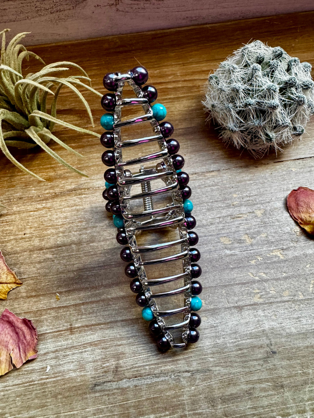 Turquoise and Faux Pearl Hair Clip