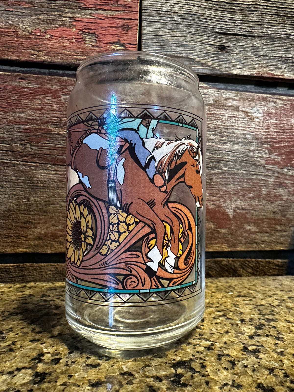 Glass Can Cup - Bareback Horse