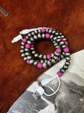 4-Way Faux Pearl Beaded Phone Charger - Pink