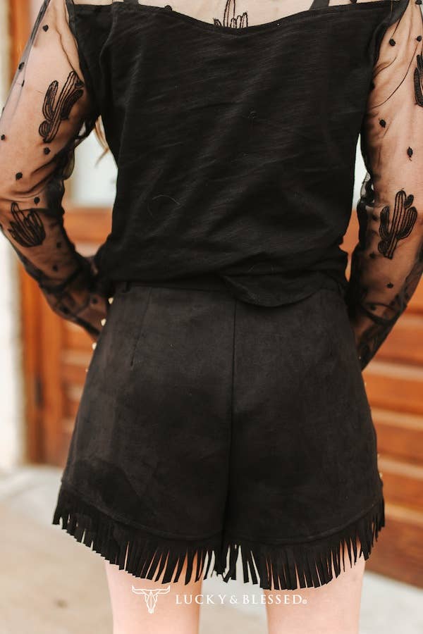 The Dusty Trail Fringe Shorts – Black