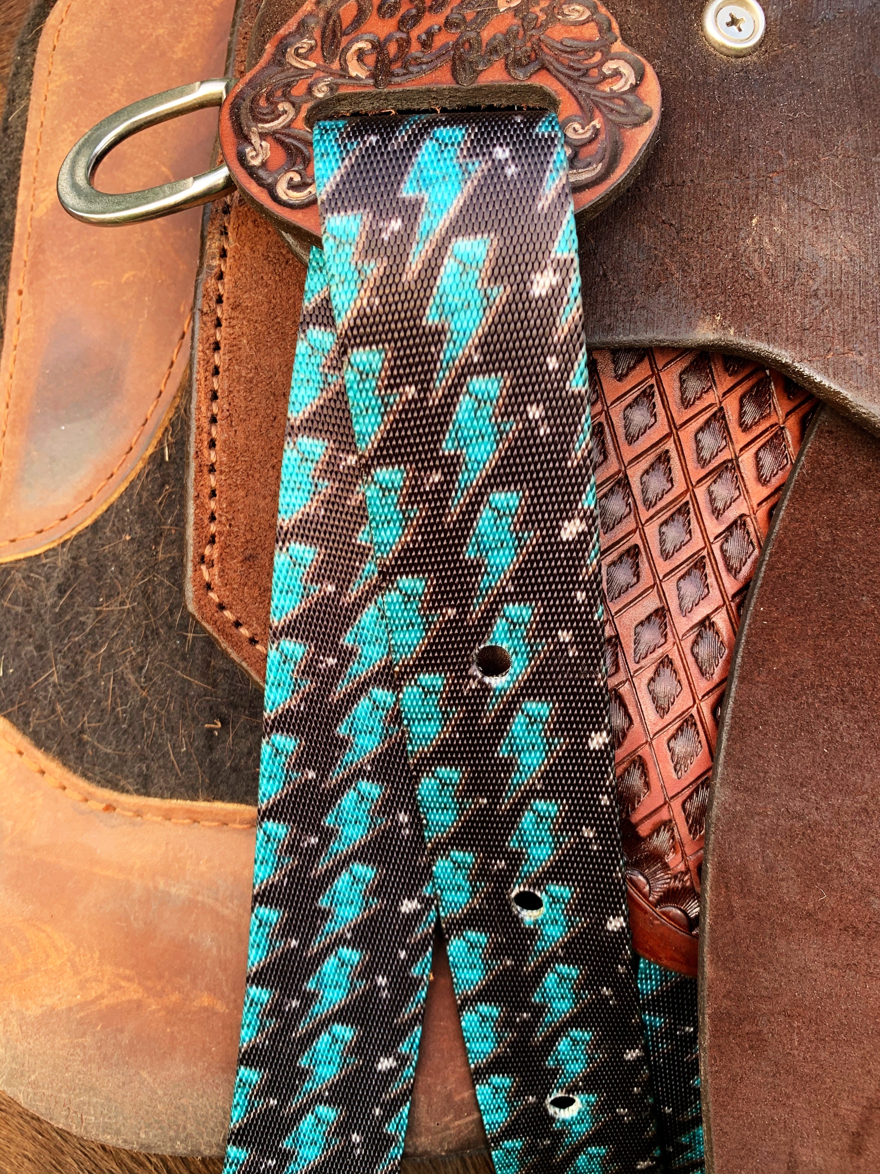 Hustle and Home Turquoise “Mini” Bolts Cinch Strap Set