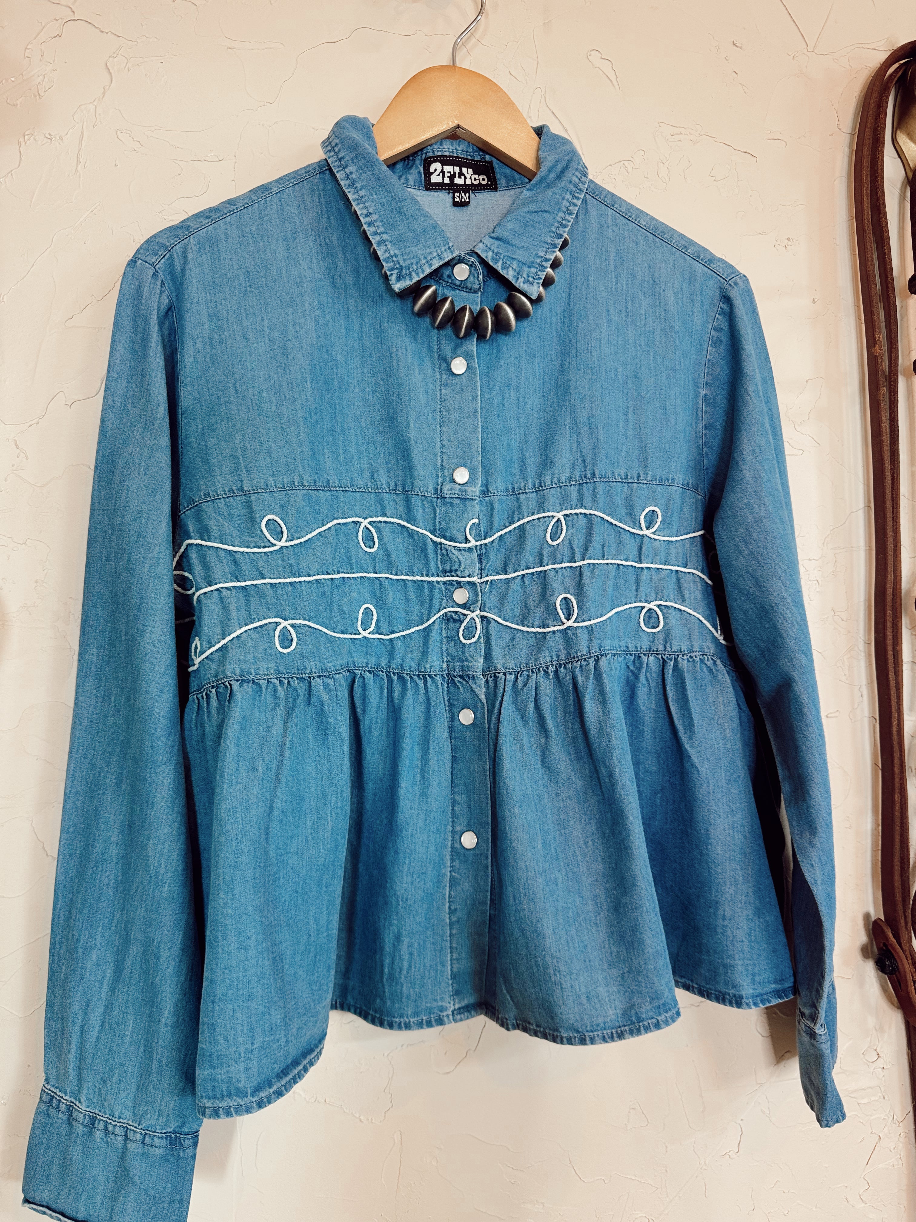 The Loopty Lou Long Sleeve Denim Top **L/XL