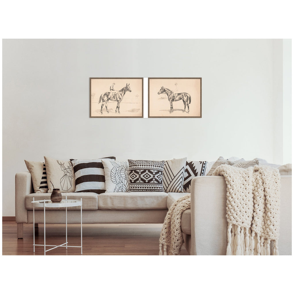 Portrait of Race Horse And Mounted Jockey 2 Piece Framed Canvas Wall Art Set by Nostalgia Prints