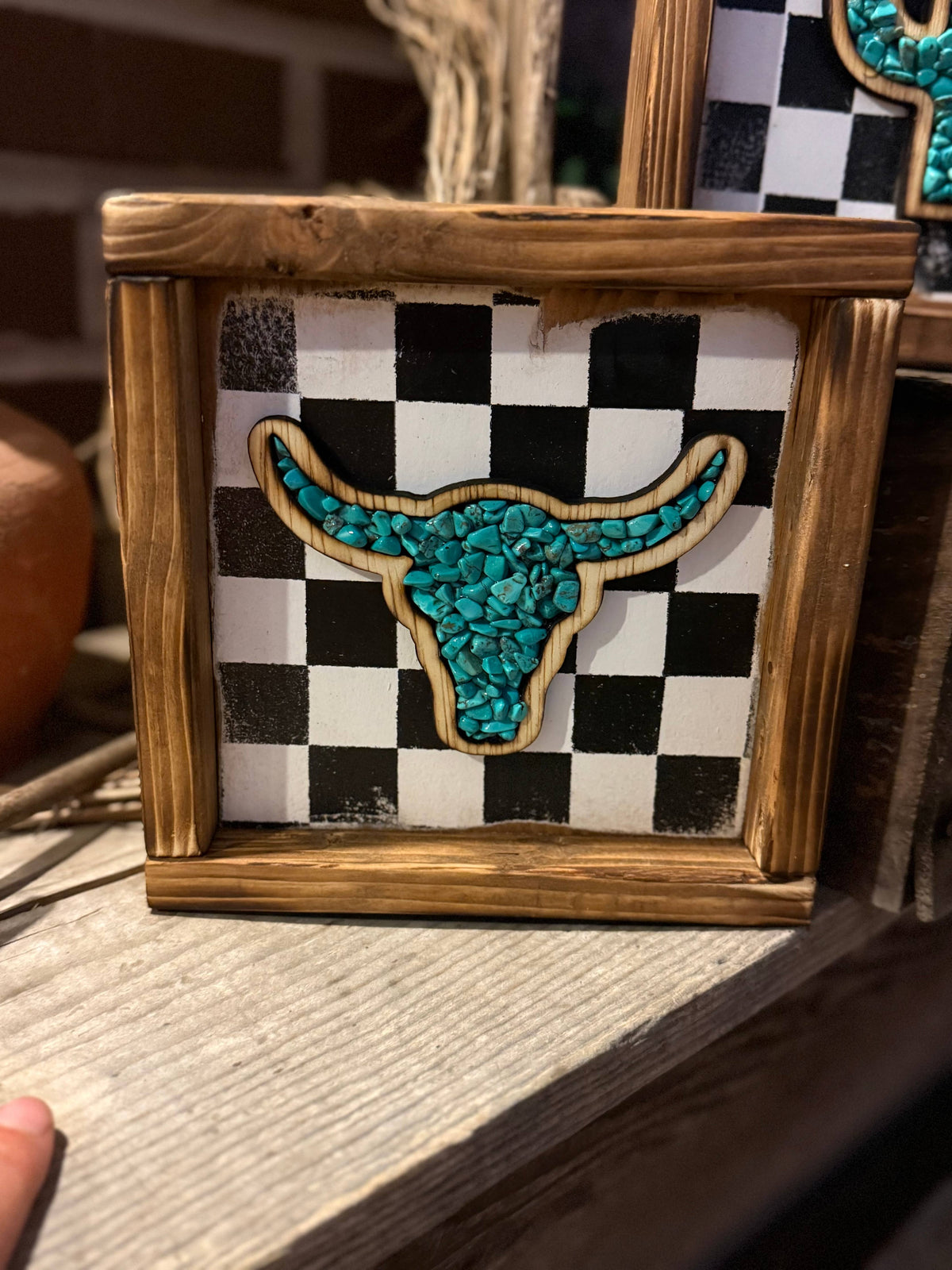 Small Checkered Pattern Stone Inlay Framed Sign