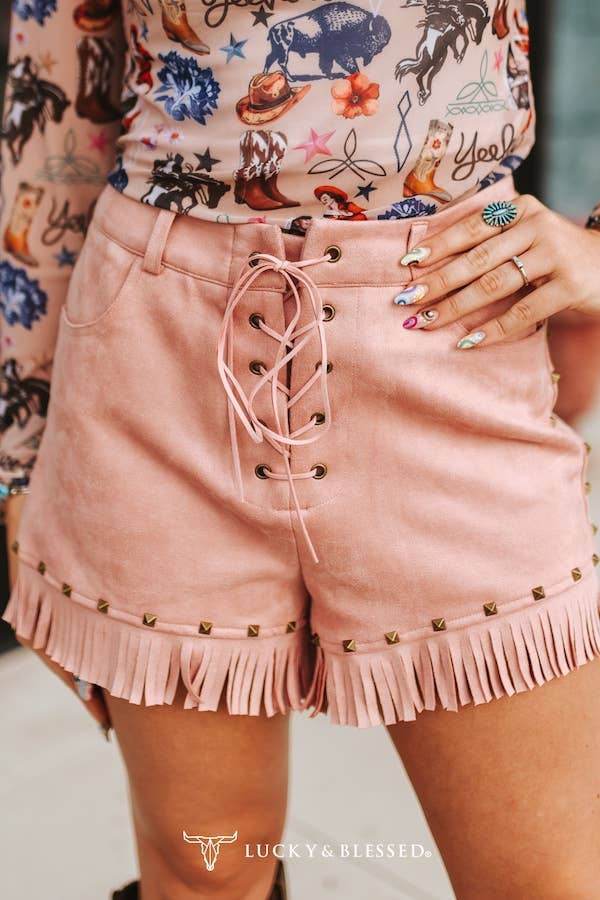 The Dusty Trail Fringe Shorts – Pink