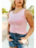 The Cadence Pink Mineral Wash Cowgirl Printed Trim Detail Tank Top