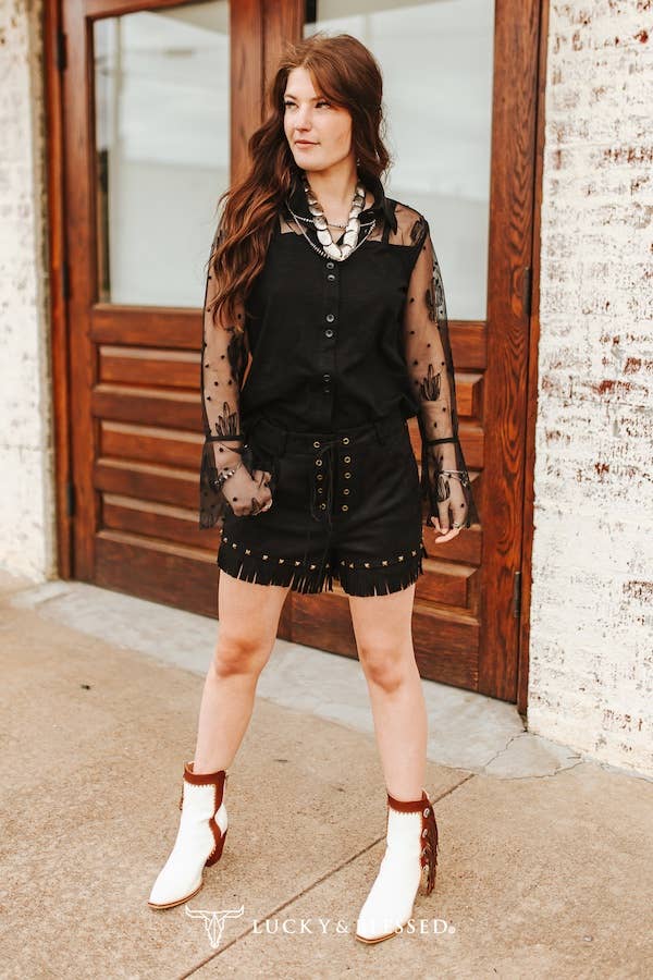 The Dusty Trail Fringe Shorts – Black