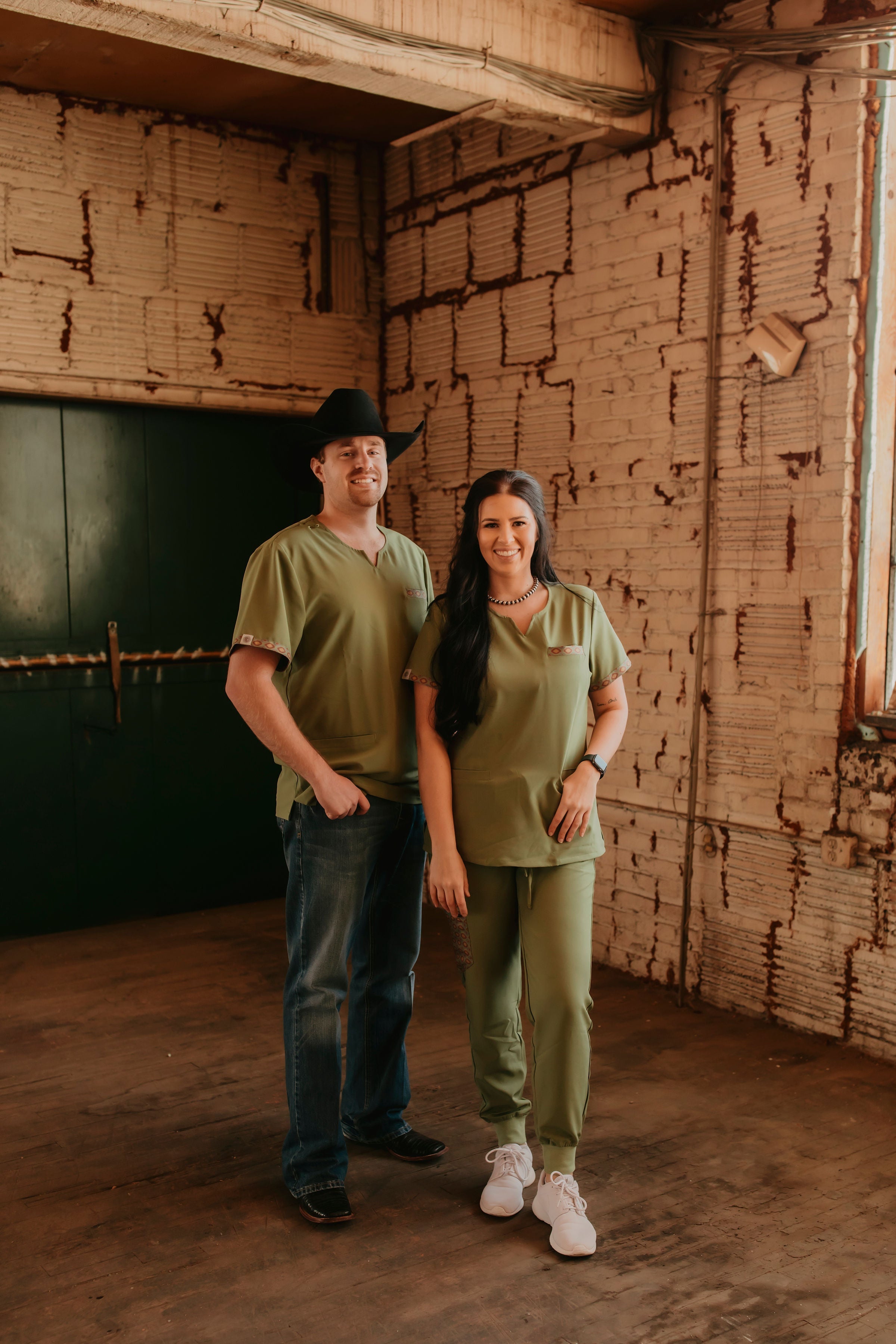 Olive Green Aztec Scrub Pants | Spurrin’ Scrubs