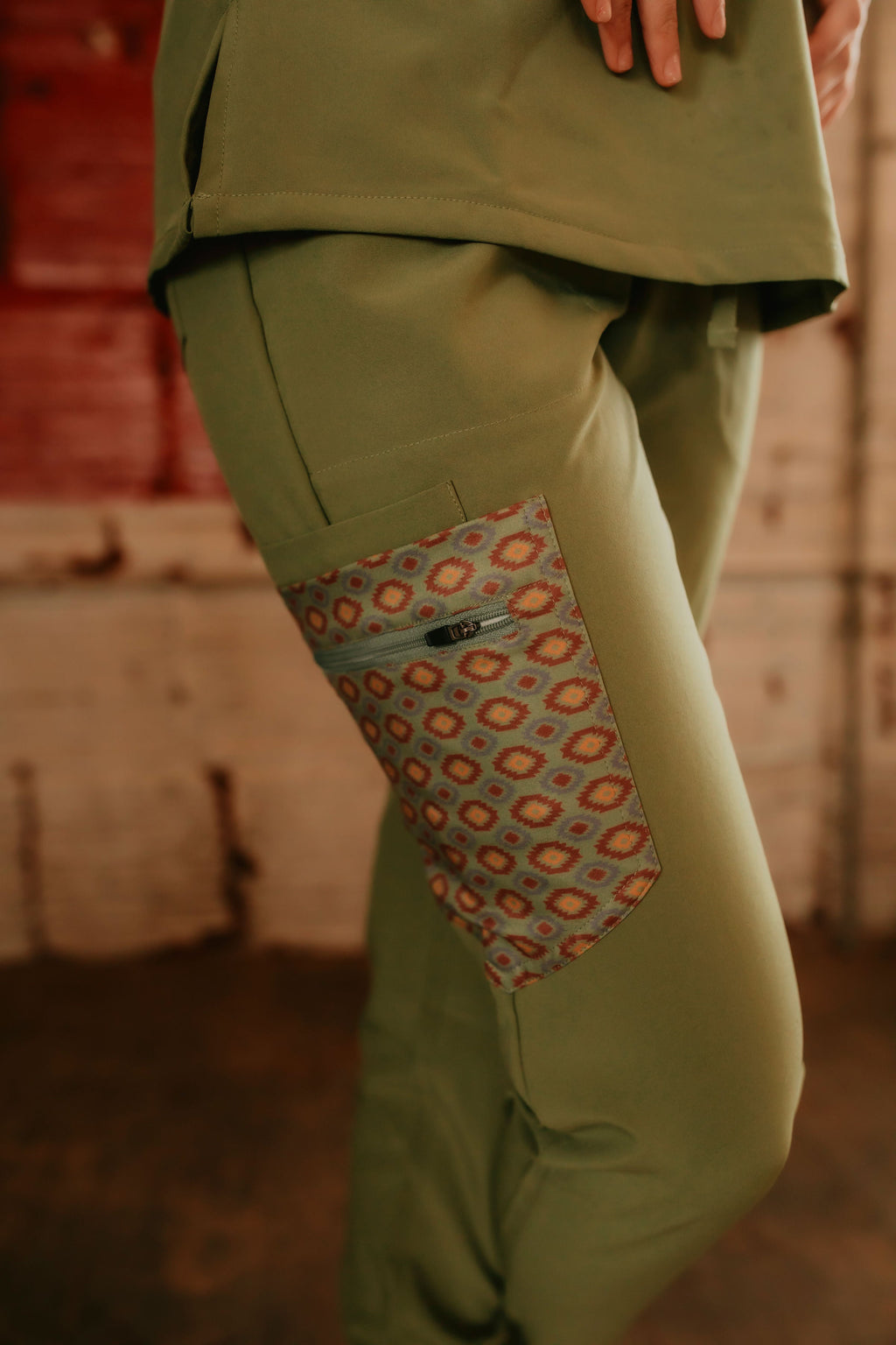 Olive Green Aztec Scrub Pants | Spurrin’ Scrubs
