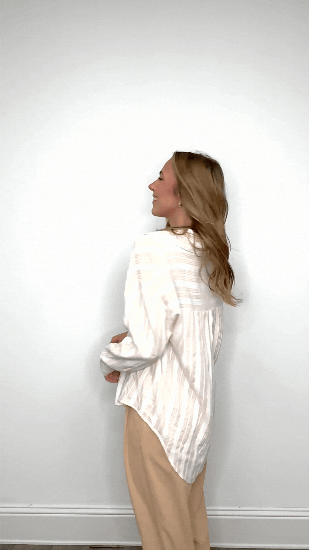 The Kathryn Button-Up, Beige Stripes