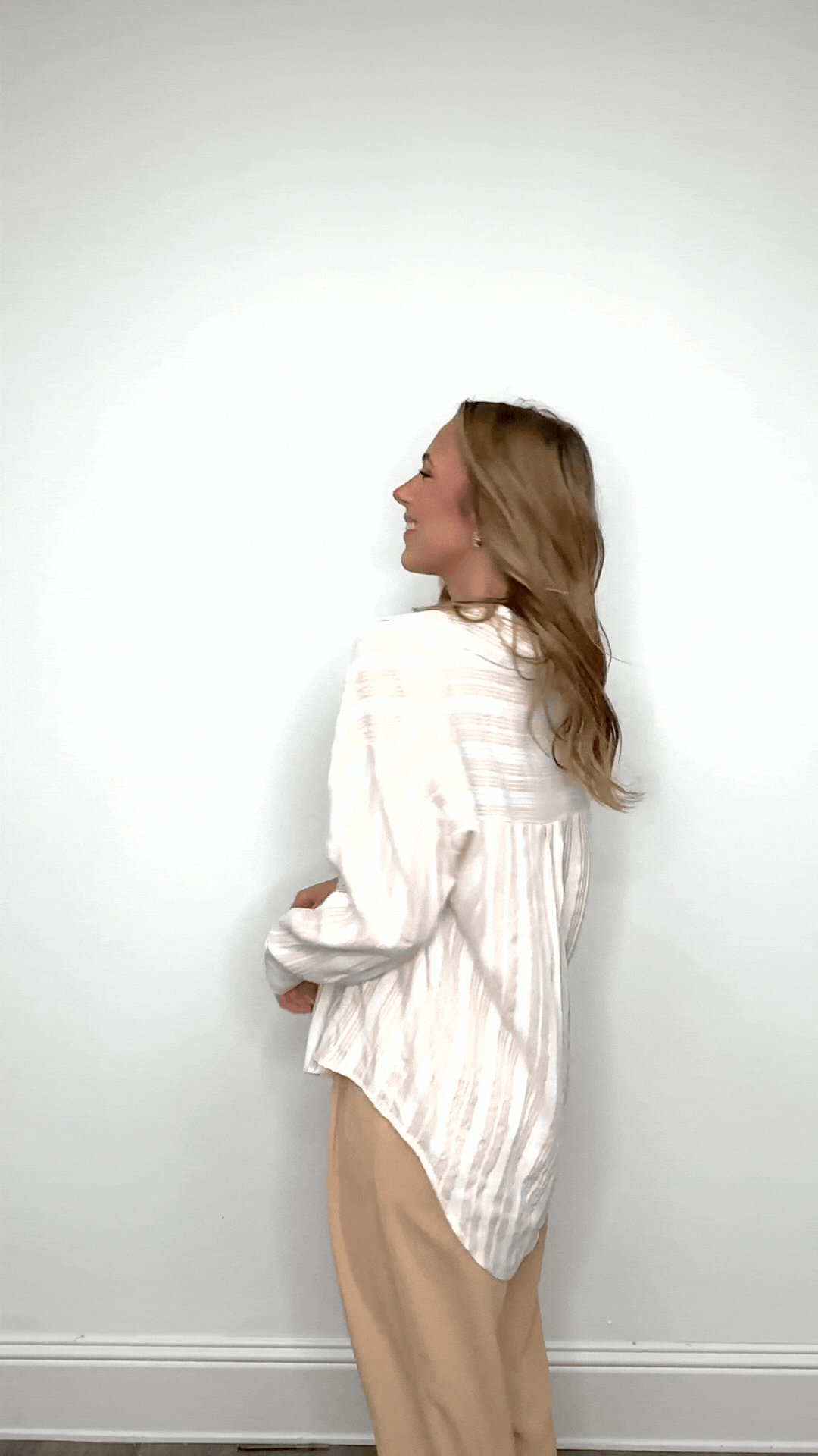 The Kathryn Button-Up, Beige Stripes