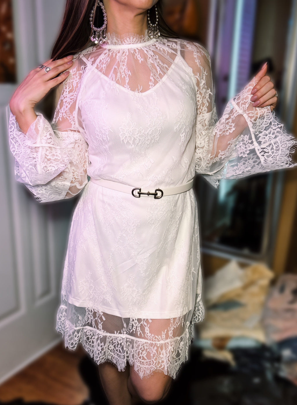 The Lacey IvoryMock Neck Mini Dress