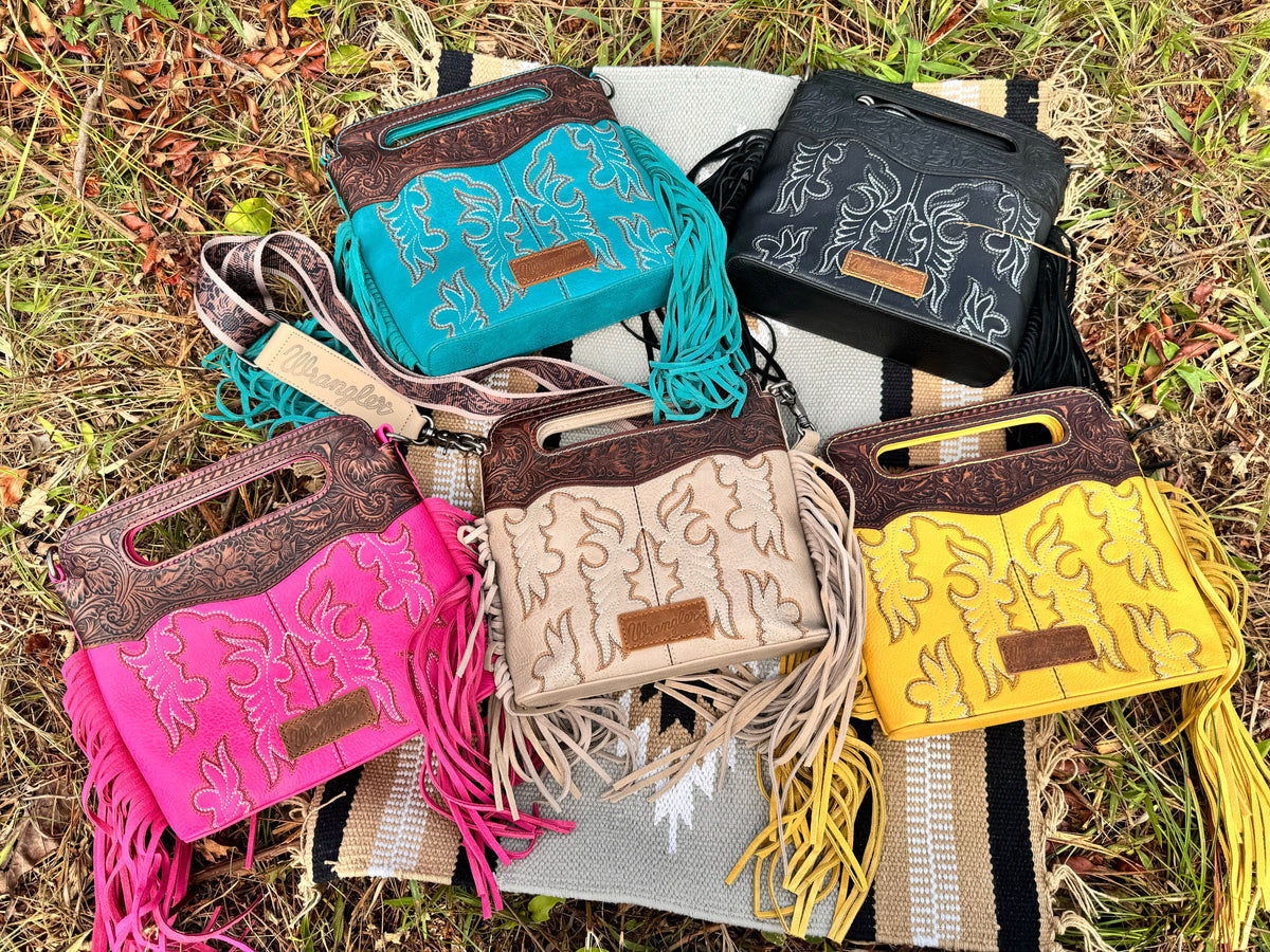 Wrangler Top Handle Embroidered Fringe Tote/Crossbody - Multiple Colors!