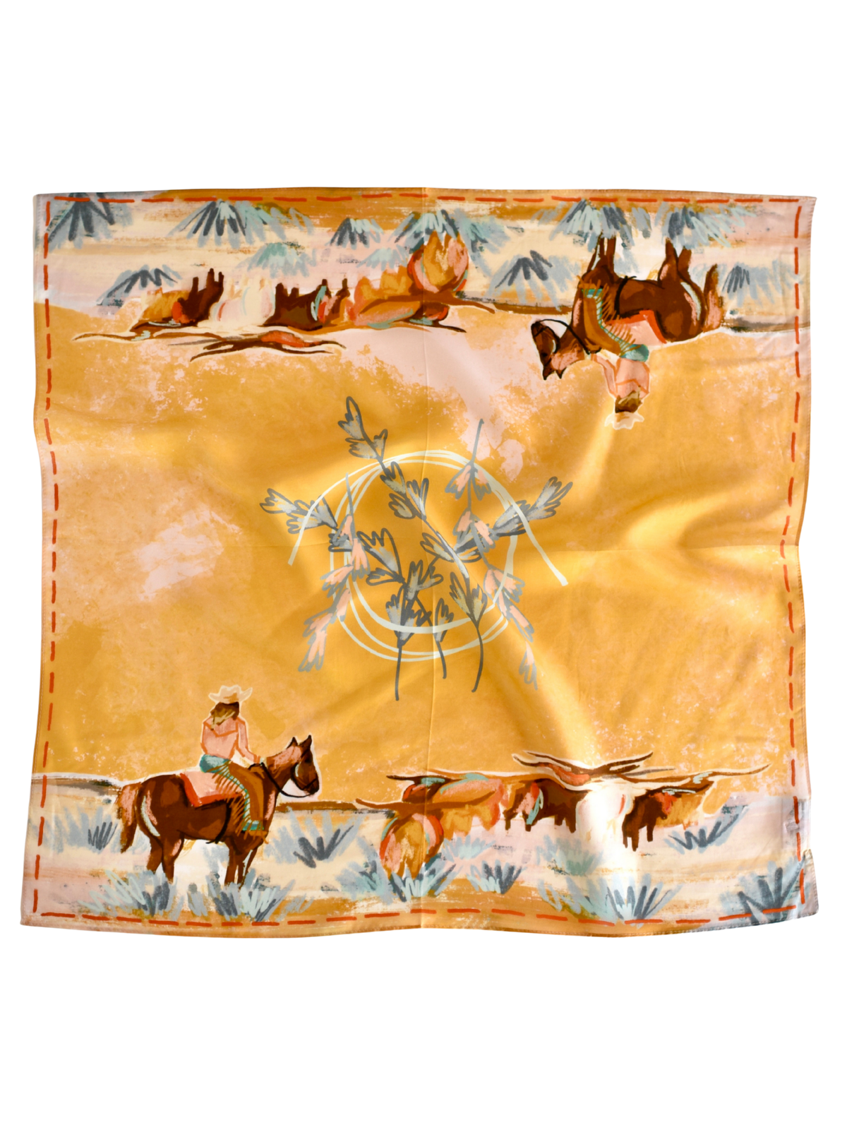 The Longhorn Open Range Cowgirl Wild Rag: Western Scarf Bandana Silk Tencel Wildrag