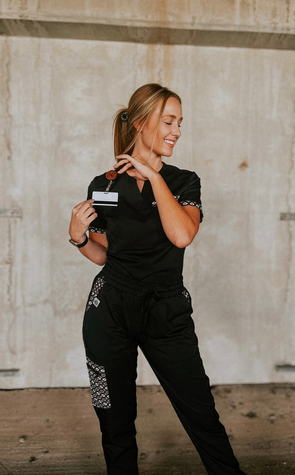 Simple Black Aztec Scrub Top | Spurrin’ Scrubs