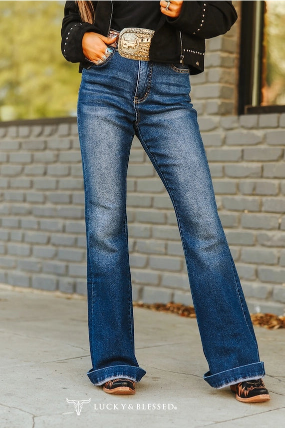 L&B Logo Mid Wash High Rise Bootcut Jeans