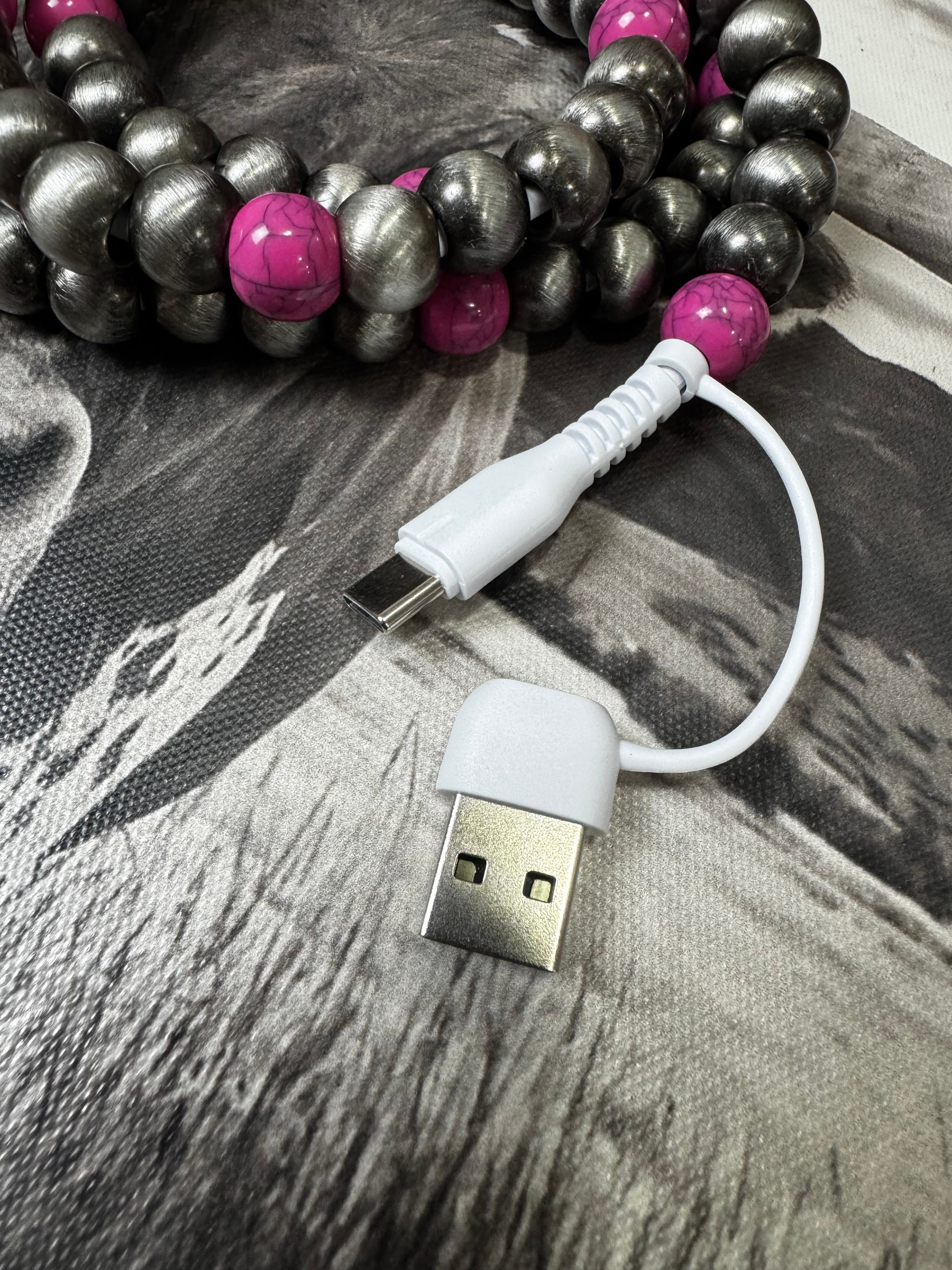 4-Way Faux Pearl Beaded Phone Charger - Pink