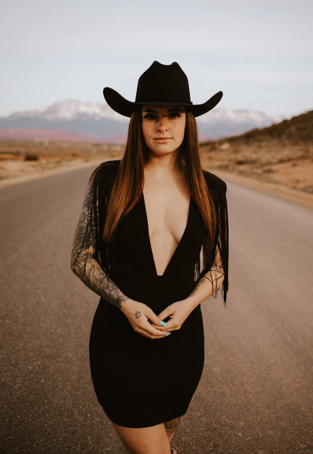 The Dallas Fringe Deep Neck Mini Dress