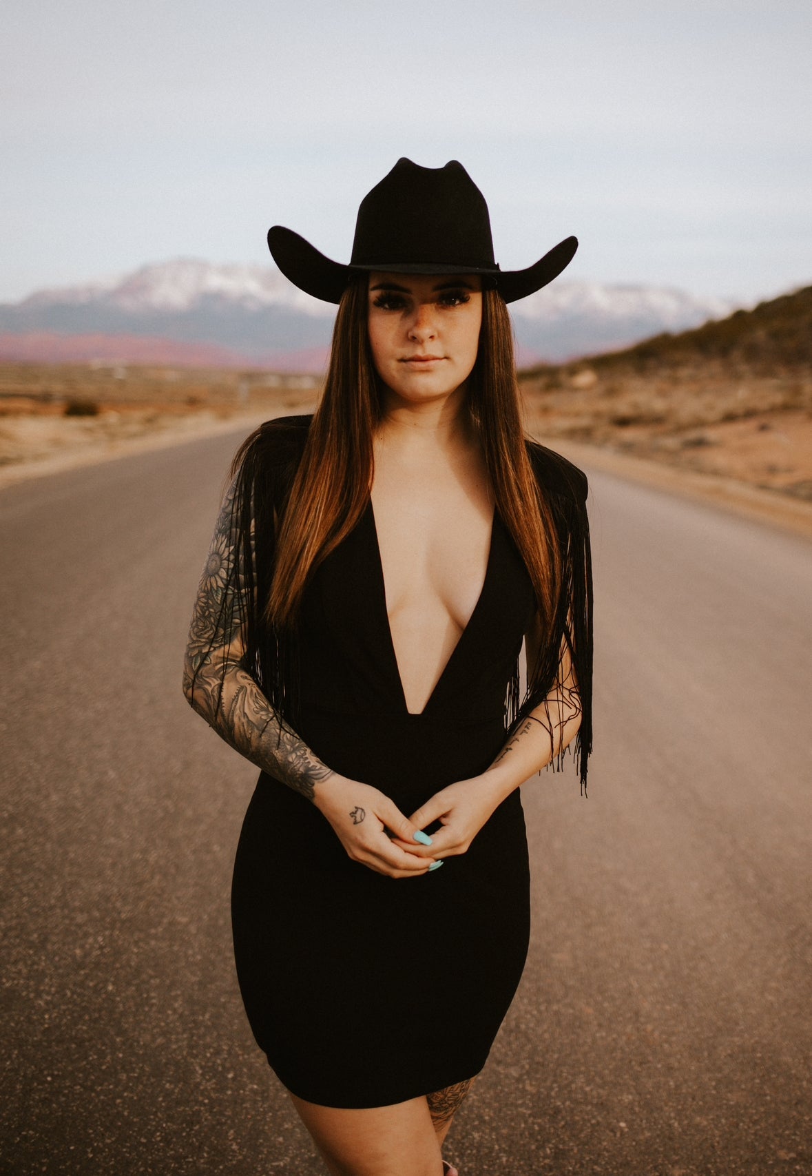 The Dallas Fringe Deep Neck Mini Dress