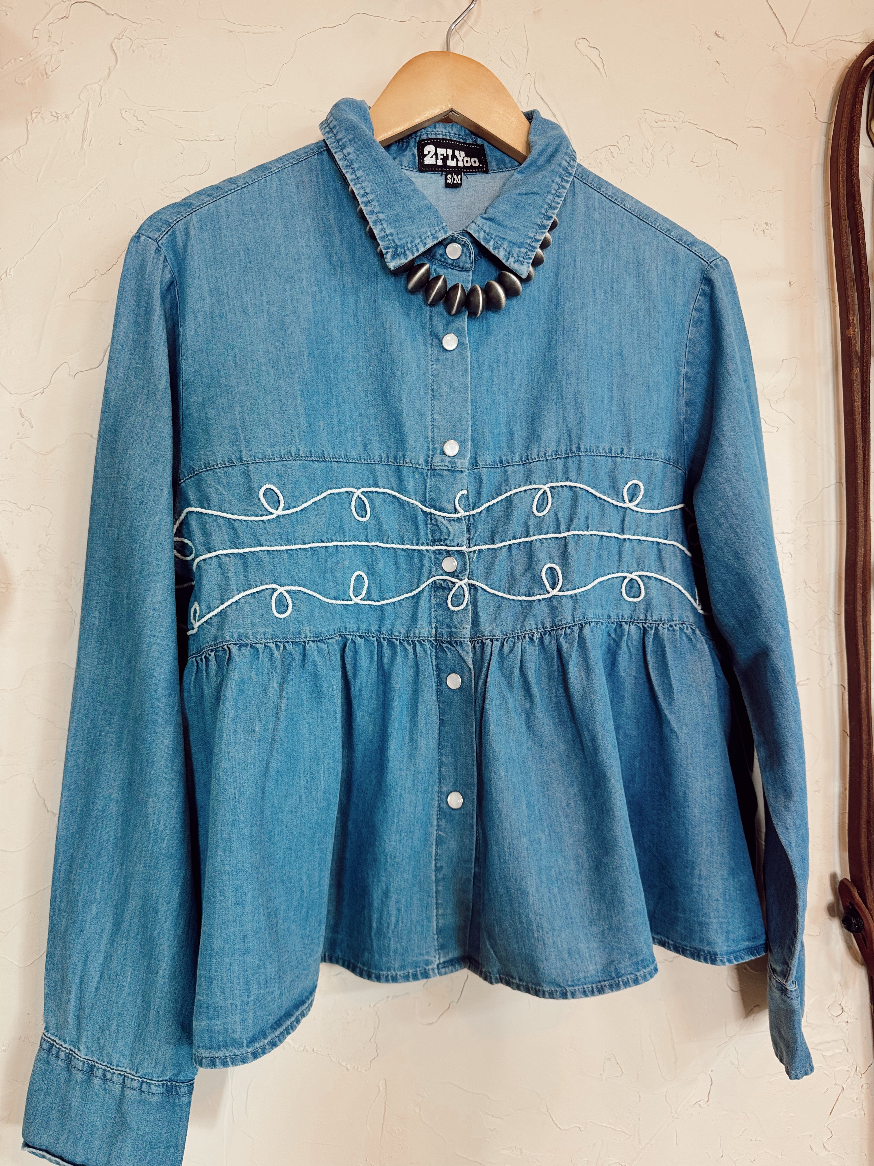 The Loopty Lou Long Sleeve Denim Top **L/XL