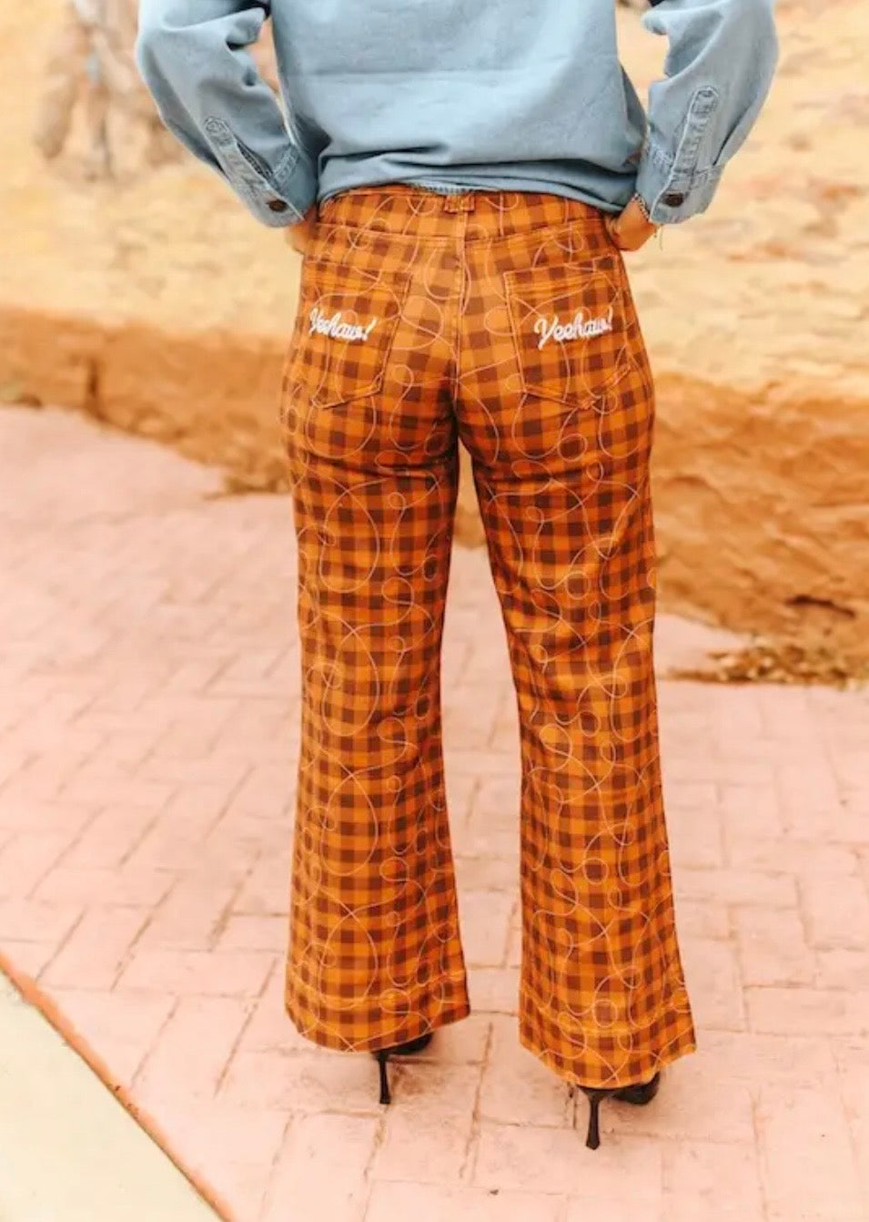 The Yeehaw Meemaw Plaid Wide-Leg Pants
