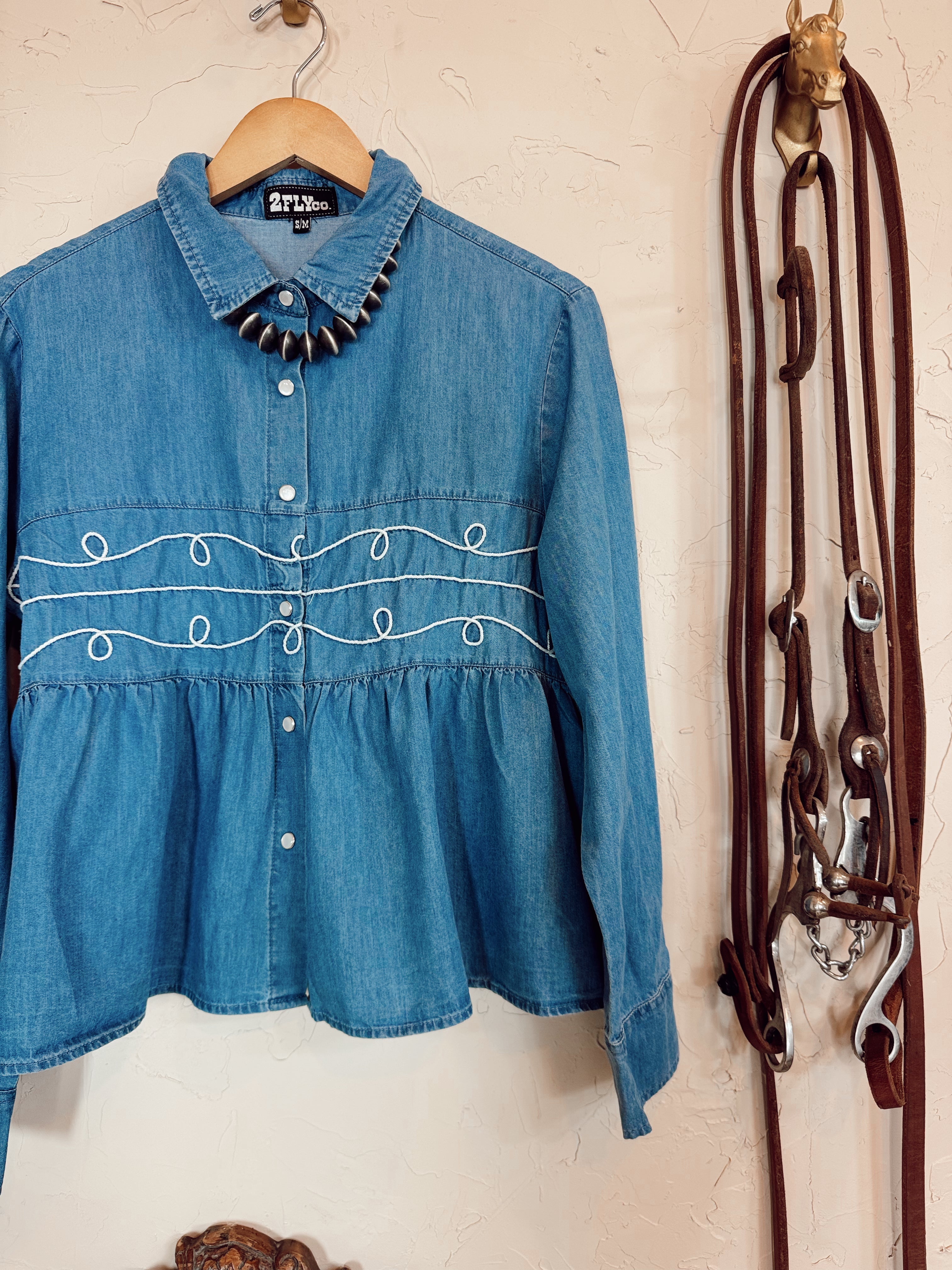 The Loopty Lou Long Sleeve Denim Top **L/XL