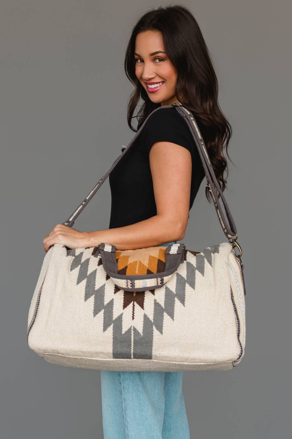 White, Gray & Camel Western Duffel
