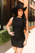 The Classy Cowgirl Black Boat Neck Luxury Feel Everyday Dress
