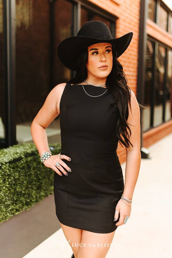 The Classy Cowgirl Black Boat Neck Luxury Feel Everyday Dress