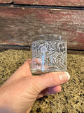 On the Rocks Glass; Floral Tooled Design