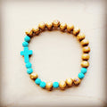 **Bracelet Bar-Wood & Blue Turquoise Beads 806u
