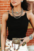 The Iris Black Ribbed Buckle Strap Tank Top