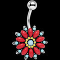 Blue Red Southwestern Holly Holiday Flower Belly Ring